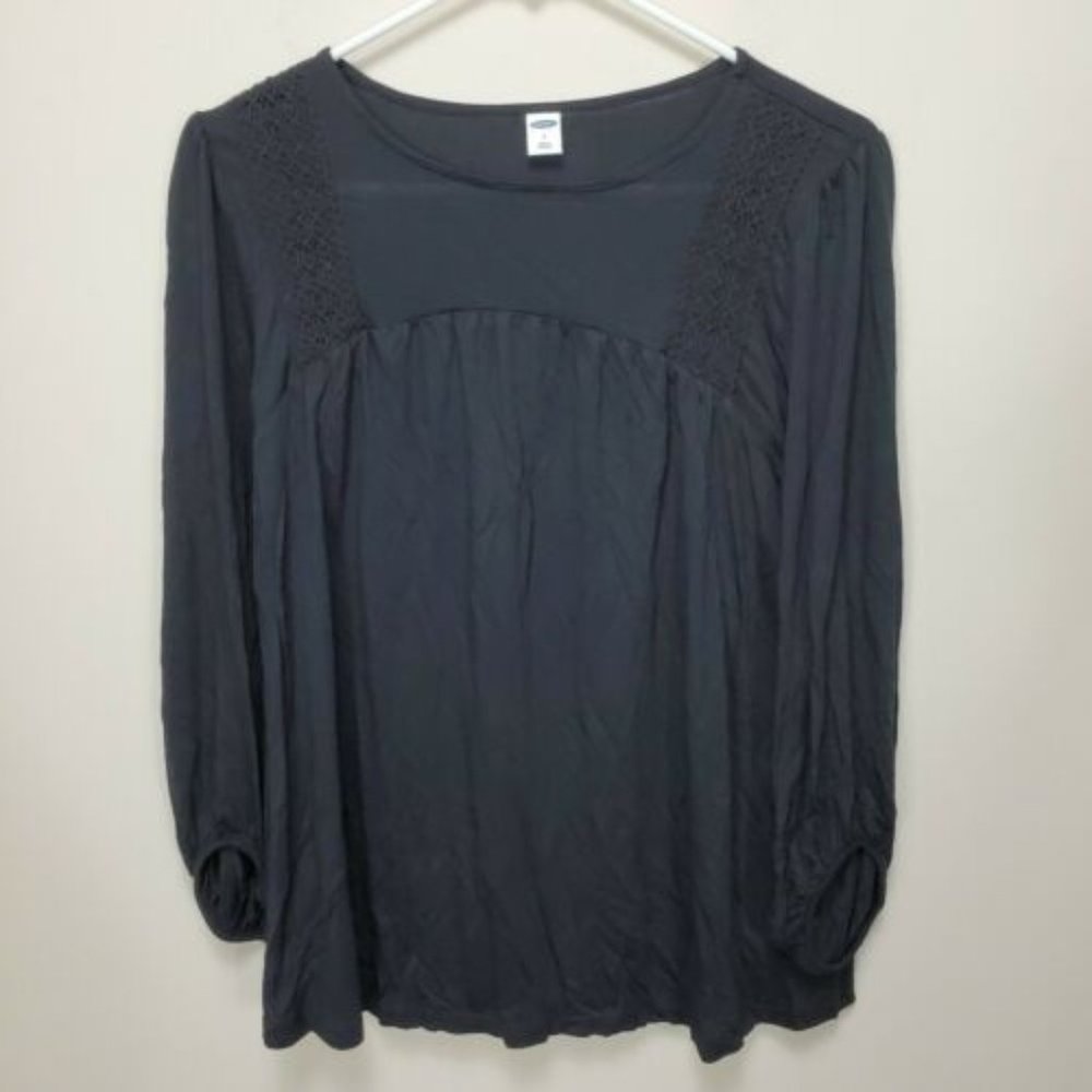 Old Navy‎ Black Scoop Neck Tunic Long Sleeve Rayon T-shirt Small Elastic Cuff